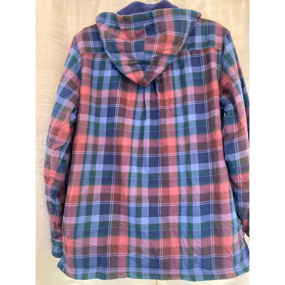 LLBean Plaid Flannel Lined Hooded Shirt Jacket Men's Medium Blue Pink Green - Picture 2 of 10